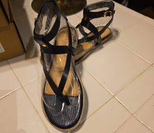 Journee Collection Black and Gold Strappy Sandals